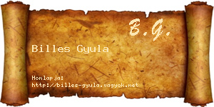 Billes Gyula névjegykártya